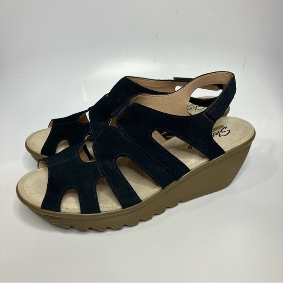Skechers wedge platform Sandals navy blue size 10 - Picture 1 of 6